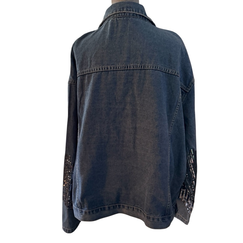 SHEIN Denim Jacket with Sparkling Silver Sleeves - Picture 7 of 13